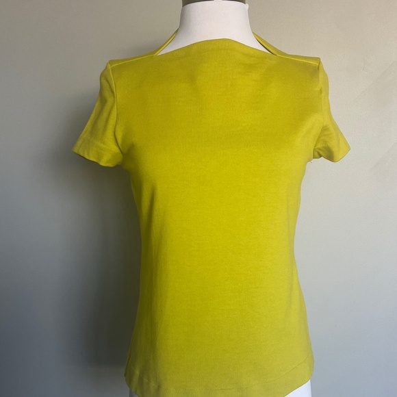 Kate Spade Saturday Slip Neck Lime Green Yellow Cotton Casual Tee T-shirt Top - Picture 6 of 12